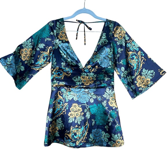 Guess Women’s Satin Look Floral Kimono Style Top S/P EUC - Picture 15 of 15